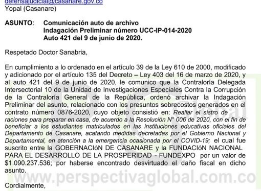 Contraloría archivó investigación por el PAE en Casanare