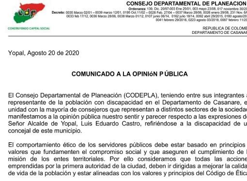 Palabras del alcalde de Yopal contra concejal, generó reacción en el CODEPLA