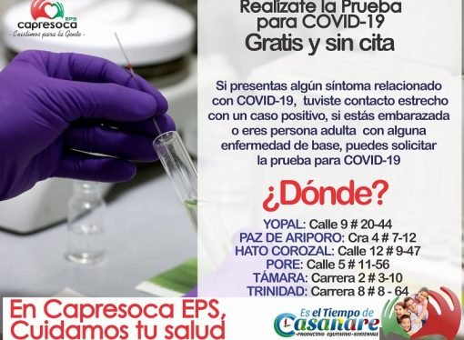 Capresoca EPS amplia tomas de muestras para COVID-19 a varios municipios