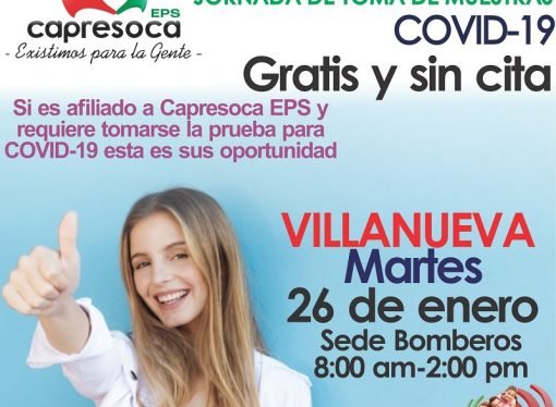 Este martes habrá jornada de toma de pruebas para COVID-19 en Villanueva
