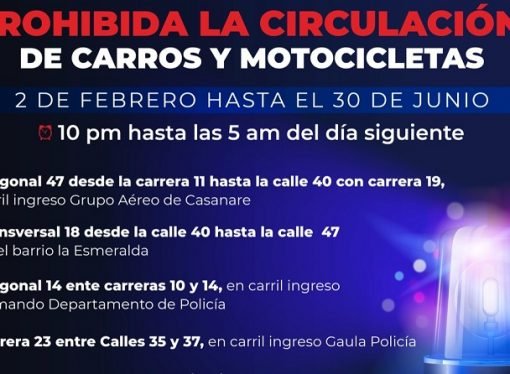 Restricción de circulación en Yopal por algunas zonas