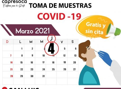 Hoy toma de pruebas gratuitas para COVID-19 en San Luis de Palenque