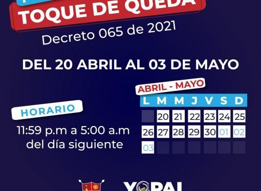 Toque de queda en Yopal hasta el 03 de mayo