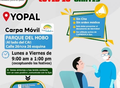 Carpa móvil de toma muestras gratis COVID_19 en Parque el Hobo en Yopal