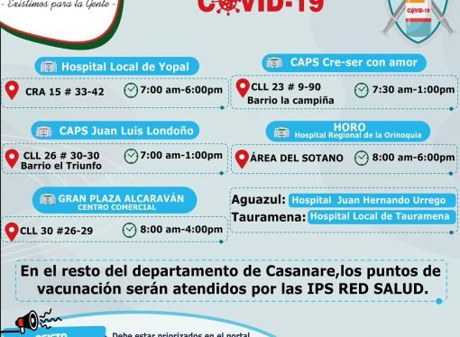 ¿Dónde vacunarse hoy contra COVID-19 en Casanare?