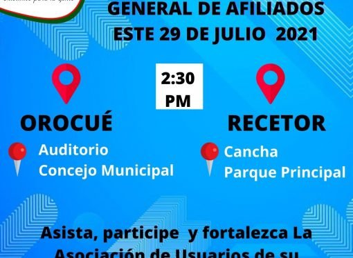 Capresoca invita a los usuarios afiliados de Recetor y Orocué a una reunión general