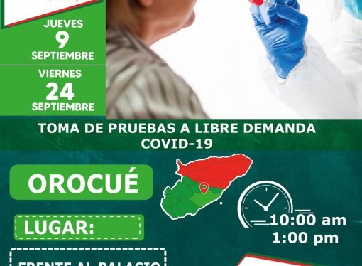 Toma de pruebas COVID-19 gratis a libre demanda este 9, Y 24 de septiembre en Orocué