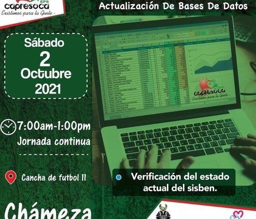 Este sábado Actualizacion De Datos de Capresoca en el municipio #Chámeza