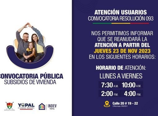 Cambio de horario de atención para postulados a proyecto de lotes en Yopal